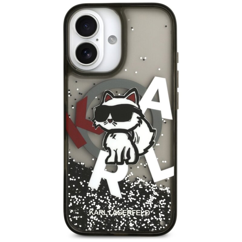 Husa Karl Lagerfeld iPhone 17 Liquid Glitter Choupette Logo MagSafe, negru, KLHMP17SLCHSCTDK