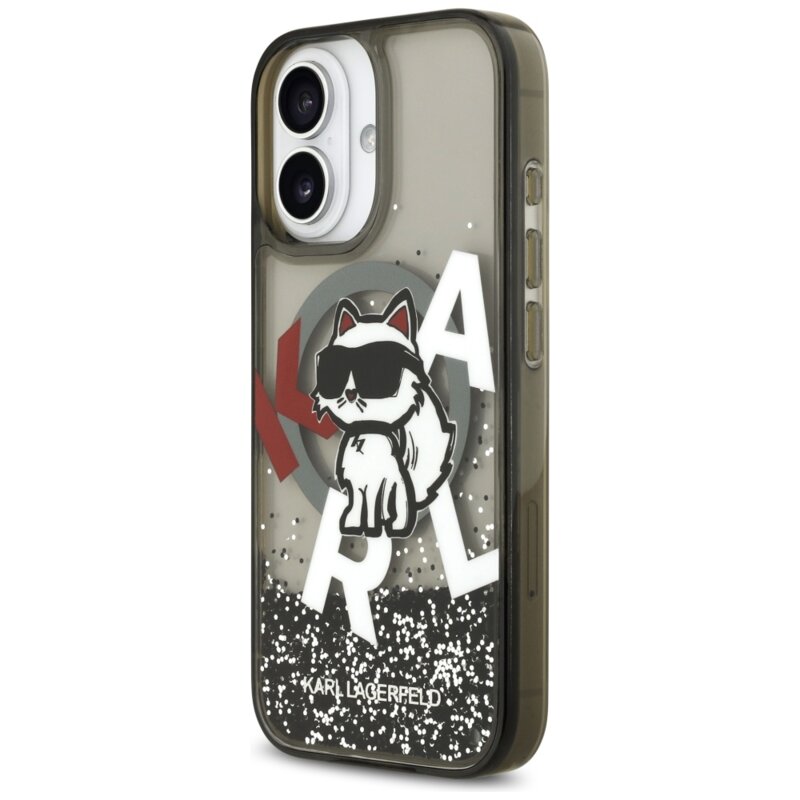 Husa Karl Lagerfeld iPhone 17 Liquid Glitter Choupette Logo MagSafe, negru, KLHMP17SLCHSCTDK