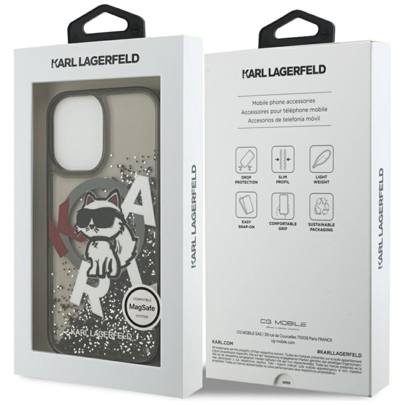 Husa Karl Lagerfeld iPhone 17 Liquid Glitter Choupette Logo MagSafe, negru, KLHMP17SLCHSCTDK