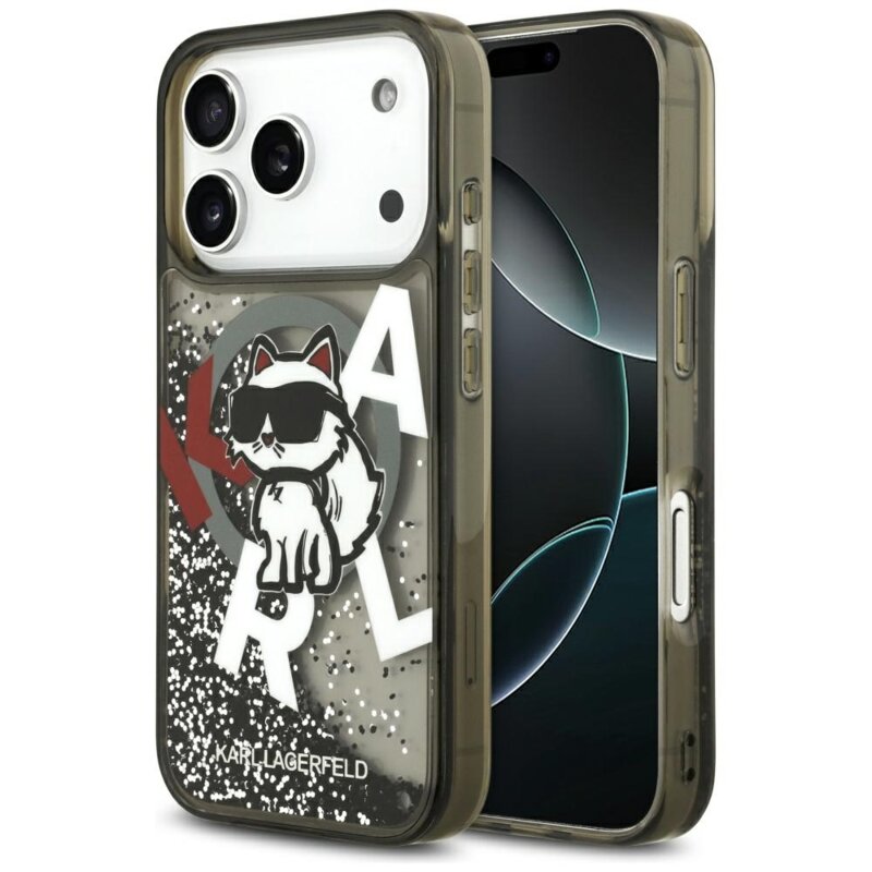 Husa Karl Lagerfeld iPhone 17 Pro Liquid Glitter Choupette Logo MagSafe, negru, KLHMP17LLCHSCTDK