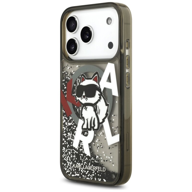 Husa Karl Lagerfeld iPhone 17 Pro Liquid Glitter Choupette Logo MagSafe, negru, KLHMP17LLCHSCTDK
