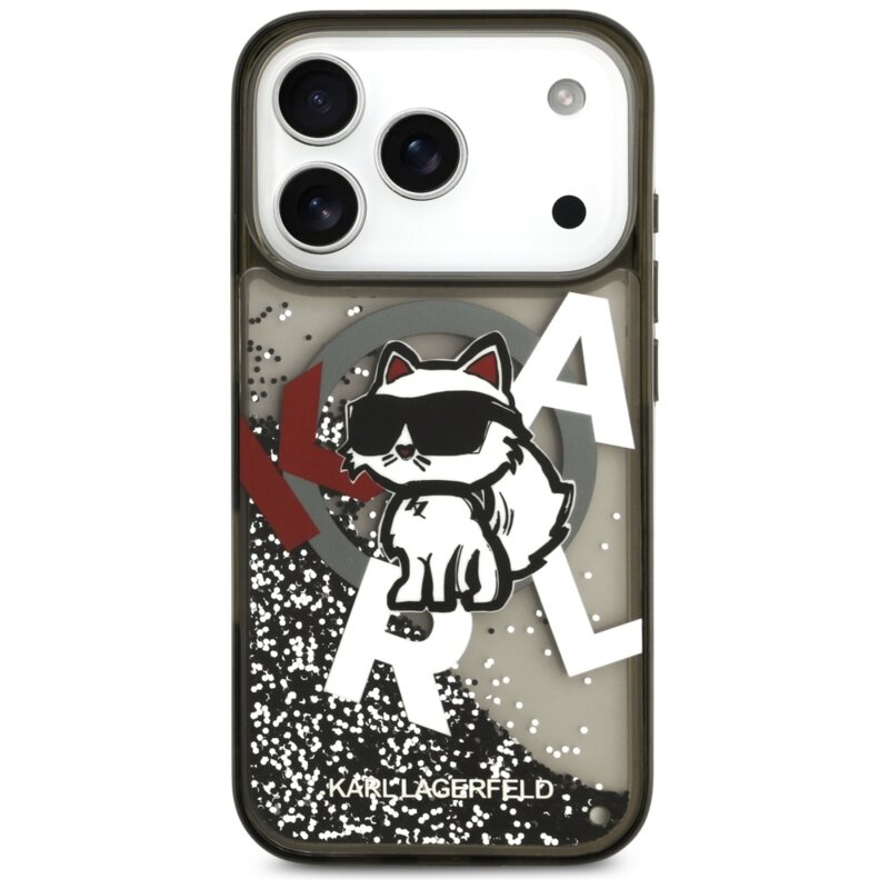 Husa Karl Lagerfeld iPhone 17 Pro Liquid Glitter Choupette Logo MagSafe, negru, KLHMP17LLCHSCTDK