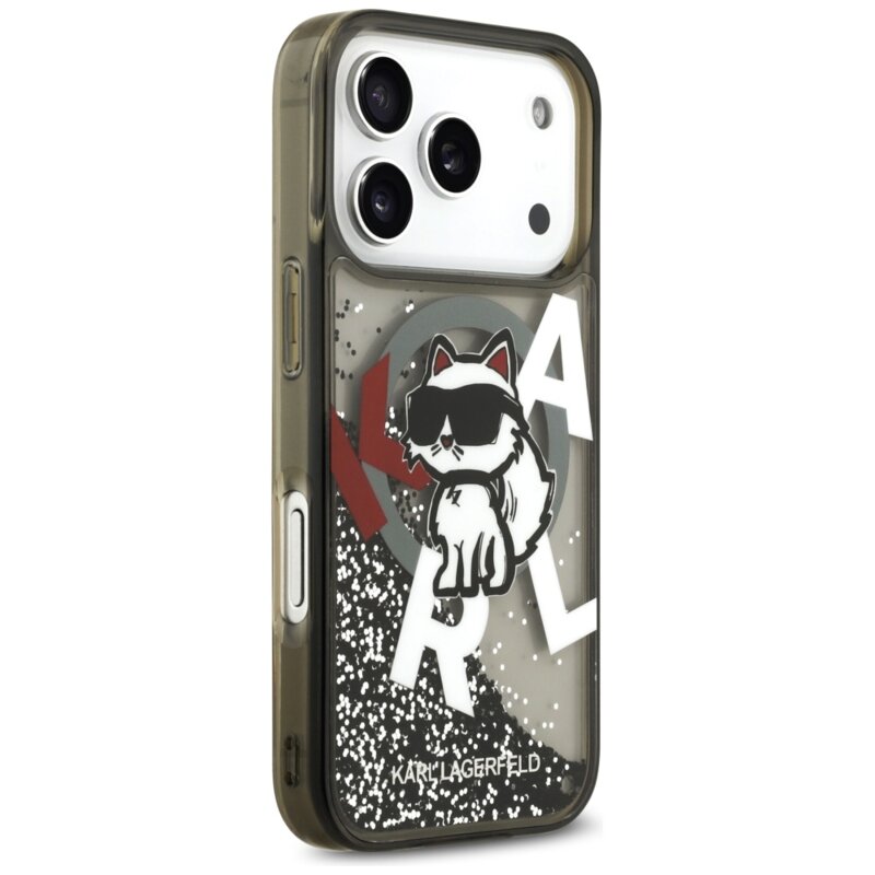Husa Karl Lagerfeld iPhone 17 Pro Liquid Glitter Choupette Logo MagSafe, negru, KLHMP17LLCHSCTDK