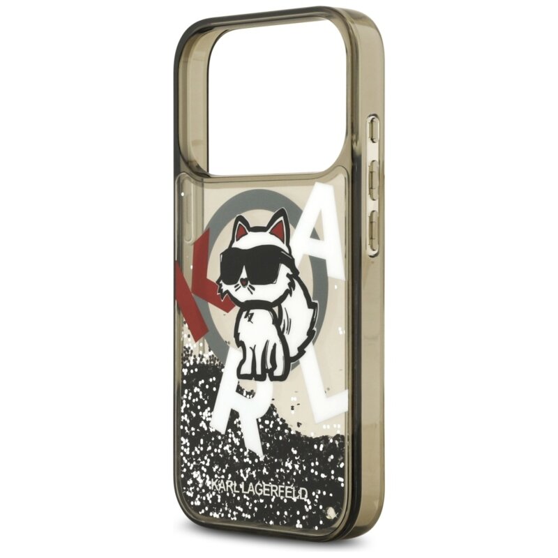 Husa Karl Lagerfeld iPhone 17 Pro Liquid Glitter Choupette Logo MagSafe, negru, KLHMP17LLCHSCTDK