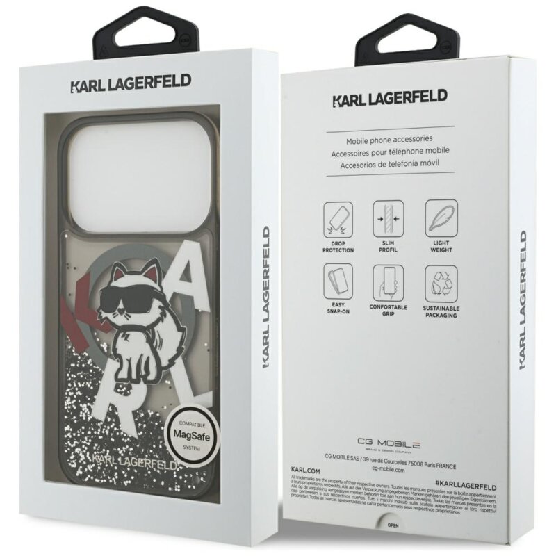 Husa Karl Lagerfeld iPhone 17 Pro Liquid Glitter Choupette Logo MagSafe, negru, KLHMP17LLCHSCTDK