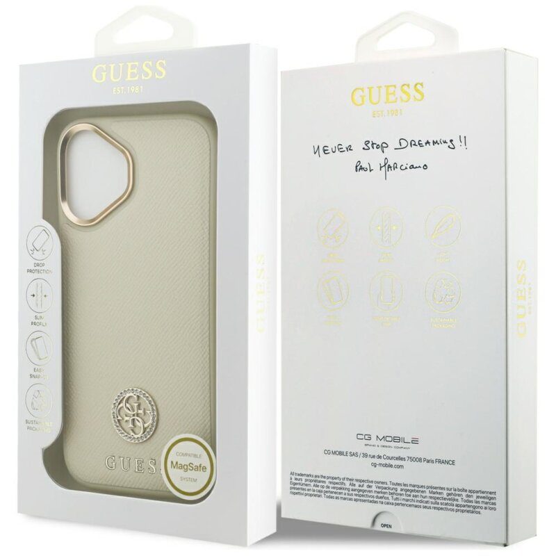 Husa originala Guess iPhone 17 Grained Strass Logo MagSafe, bej, GUHMP17SPGCRMDEE