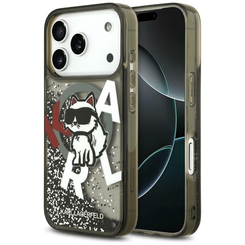 Husa Karl Lagerfeld iPhone 17 Pro Max Liquid Glitter Choupette Logo MagSafe, negru, KLHMP17XLCHSCTDK