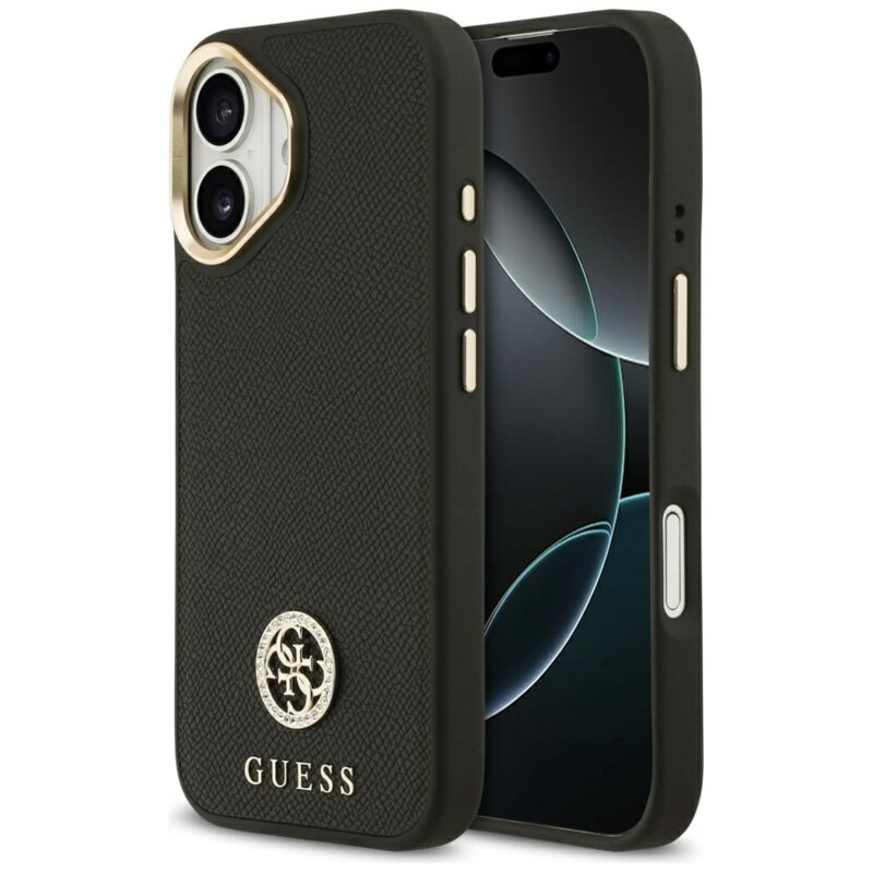 Husa originala Guess iPhone 17 Grained Strass Logo MagSafe, negru, GUHMP17SPGCRMDEK