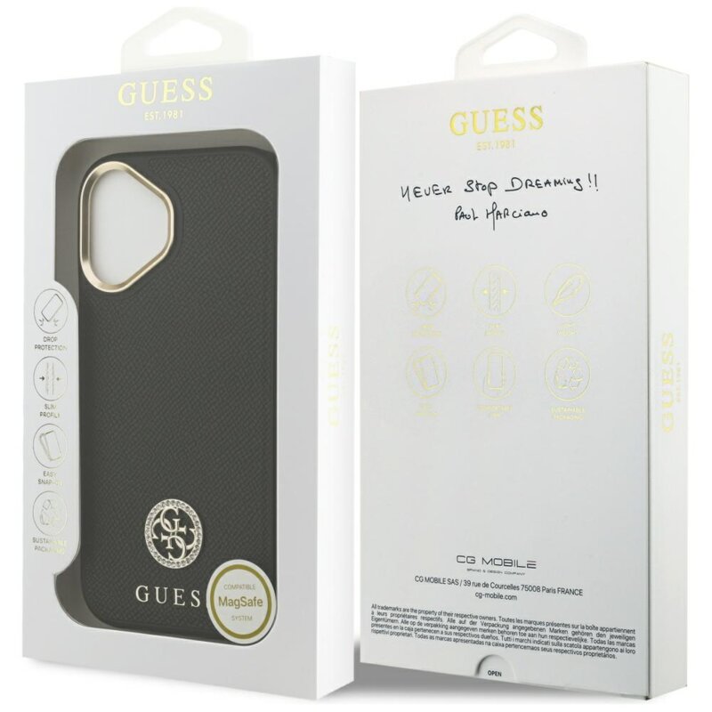 Husa originala Guess iPhone 17 Grained Strass Logo MagSafe, negru, GUHMP17SPGCRMDEK
