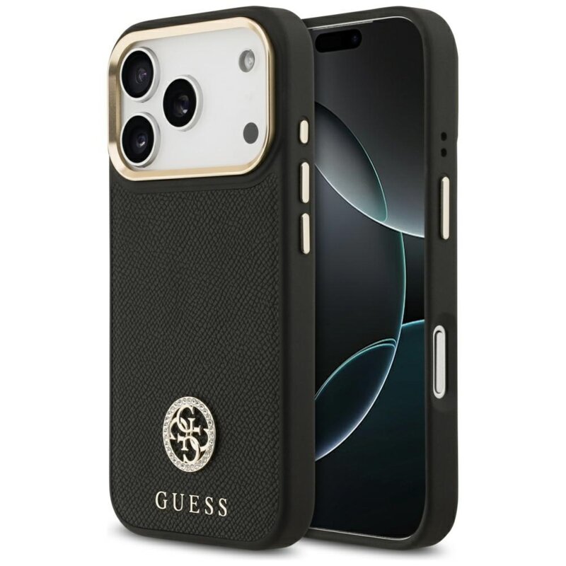 Husa originala Guess iPhone 17 Pro Grained Strass Logo MagSafe, negru, GUHMP17LPGCRMDEK