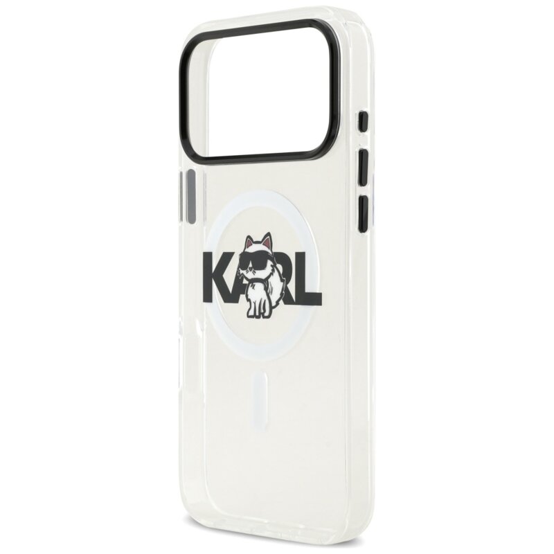 Husa iPhone 17 Pro Max Karl Lagerfeld IML Choupette Sketch Logo MagSafe, transparent, KLHMP17XHGCHGKBT