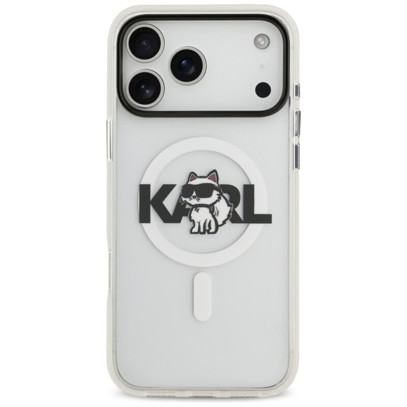 Husa iPhone 17 Pro Max Karl Lagerfeld IML Choupette Sketch Logo MagSafe, transparent, KLHMP17XHGCHGKBT