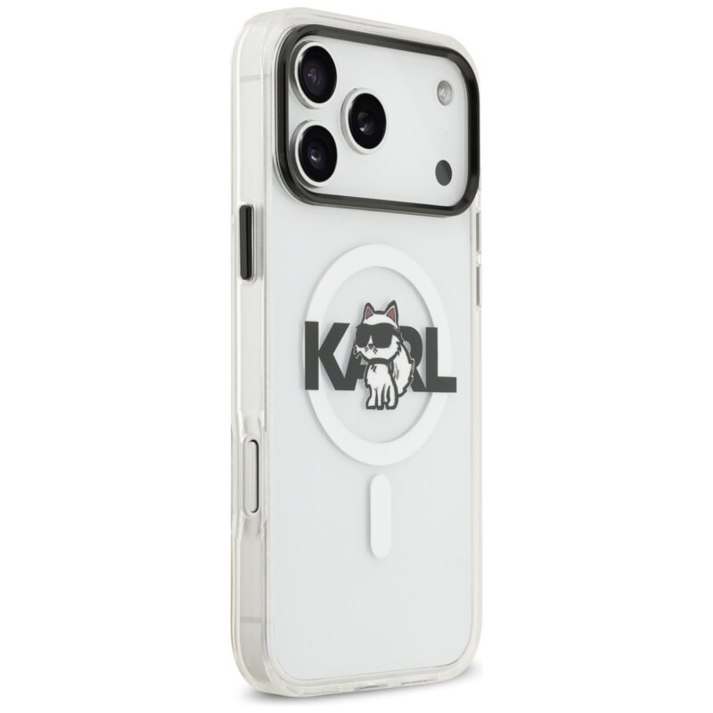Husa iPhone 17 Pro Max Karl Lagerfeld IML Choupette Sketch Logo MagSafe, transparent, KLHMP17XHGCHGKBT