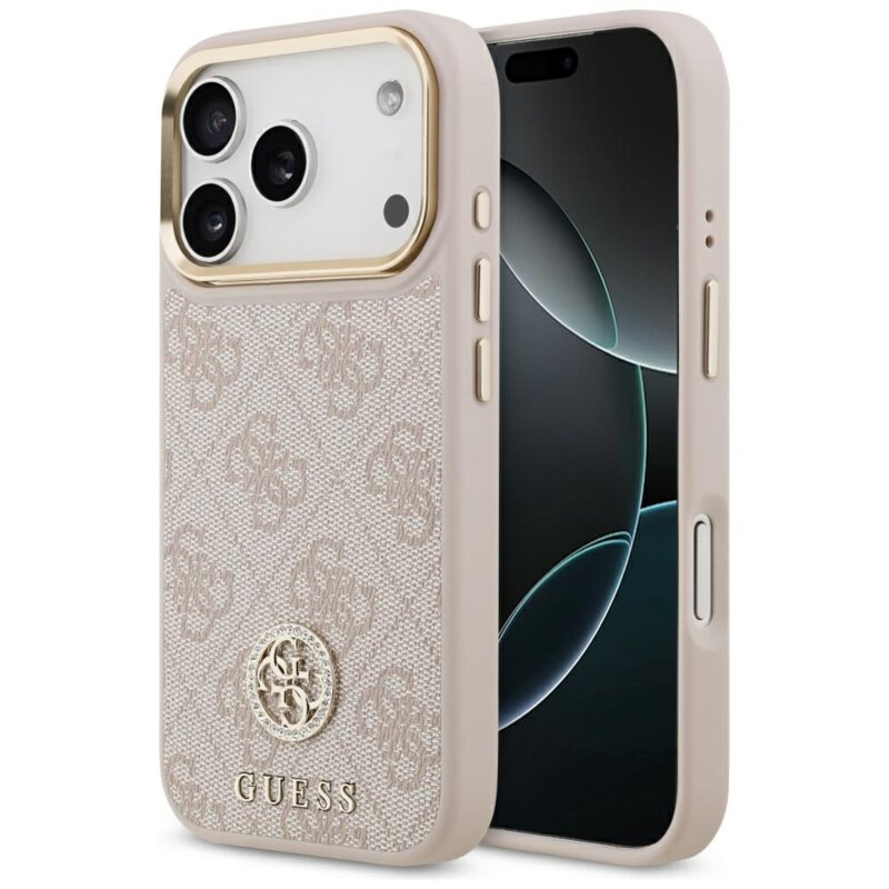 Husa originala Guess iPhone 17 Pro Hardcase 4G Strass Logo MagSafe, roz, GUHMP17LP4GRMDEP