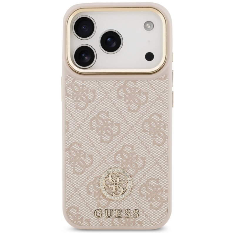 Husa originala Guess iPhone 17 Pro Hardcase 4G Strass Logo MagSafe, roz, GUHMP17LP4GRMDEP