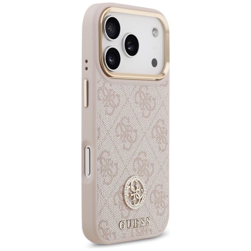 Husa originala Guess iPhone 17 Pro Hardcase 4G Strass Logo MagSafe, roz, GUHMP17LP4GRMDEP