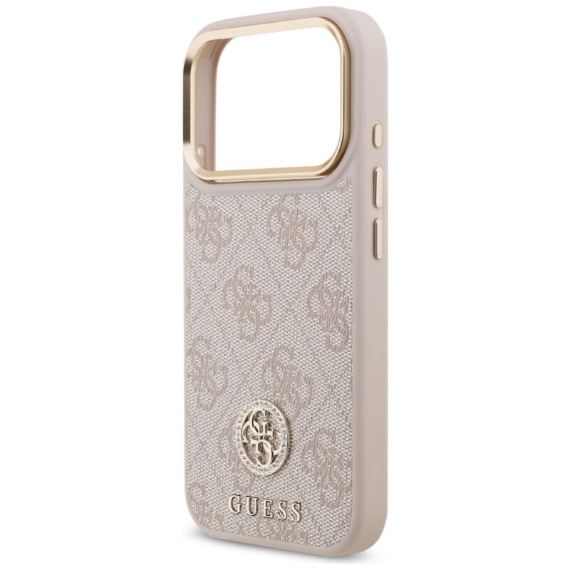 Husa originala Guess iPhone 17 Pro Hardcase 4G Strass Logo MagSafe, roz, GUHMP17LP4GRMDEP