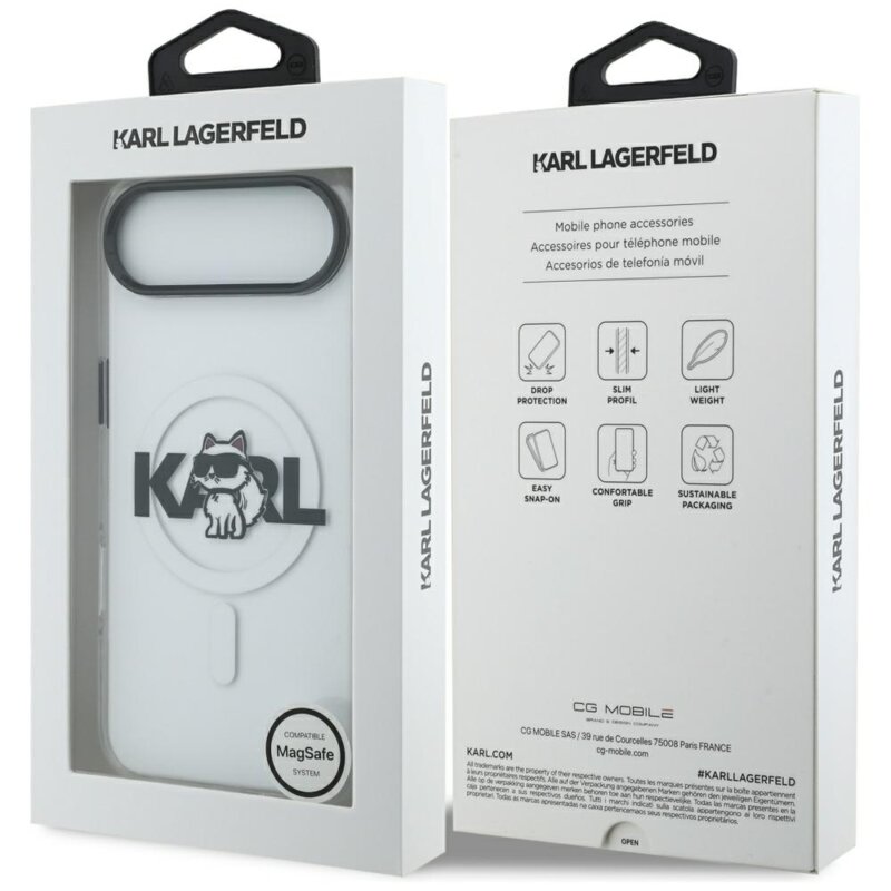 Husa iPhone 17 Air Karl Lagerfeld IML Choupette Sketch Logo MagSafe, transparent, KLHMP17MHGCHGKBT
