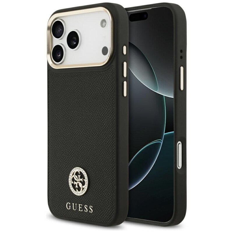 Husa originala Guess iPhone 17 Pro Max Grained Strass Logo MagSafe, negru, GUHMP17XPGCRMDEK
