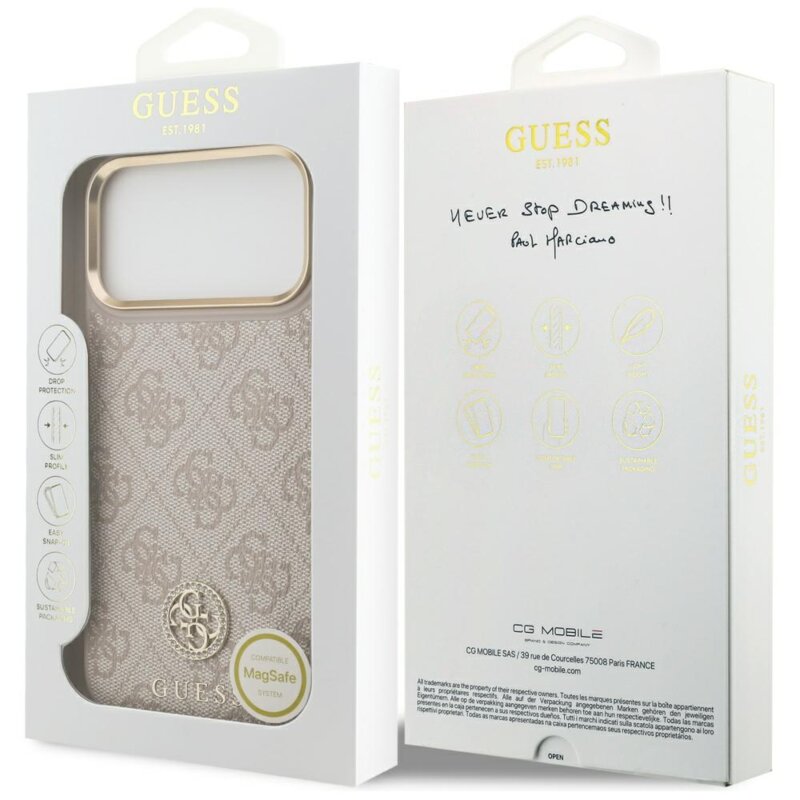 Husa originala Guess iPhone 17 Pro Max Hardcase 4G Strass Logo MagSafe, roz, GUHMP17XP4GRMDEP