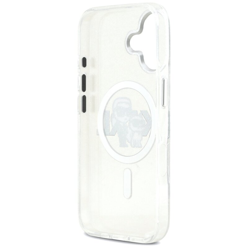 Husa Karl Lagerfeld iPhone 17 IML Glitter Karl & Choupette Sketch Logo MagSafe, transparent, KLHMP17SHGKCGKBT