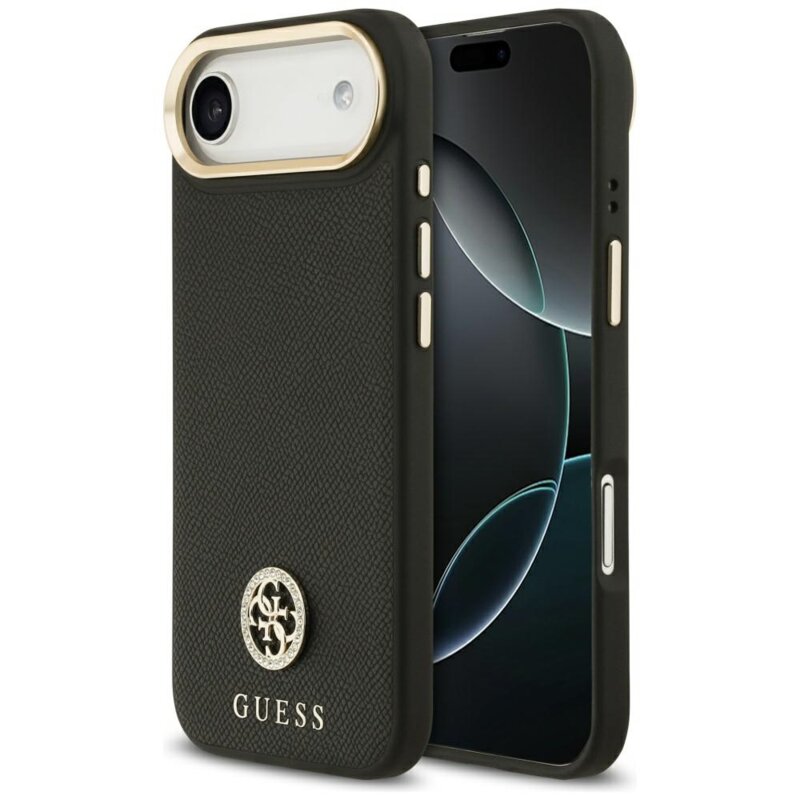 Husa originala Guess iPhone 17 Air Grained Strass Logo MagSafe, negru, GUHMP17MPGCRMDEK