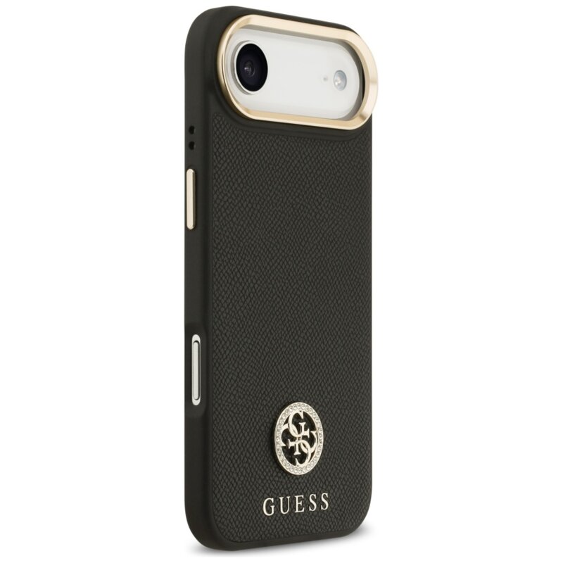 Husa originala Guess iPhone 17 Air Grained Strass Logo MagSafe, negru, GUHMP17MPGCRMDEK