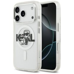 Husa Karl Lagerfeld iPhone 17 Pro IML Glitter Karl & Choupette Sketch Logo MagSafe, transparent, KLHMP17LHGKCGKBT
