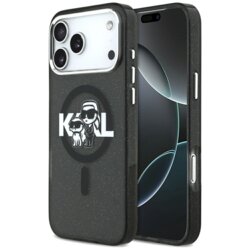 Husa Karl Lagerfeld iPhone 17 Pro Max IML Glitter Karl & Choupette Sketch Logo MagSafe, negru, KLHMP17XHGKCGKBK