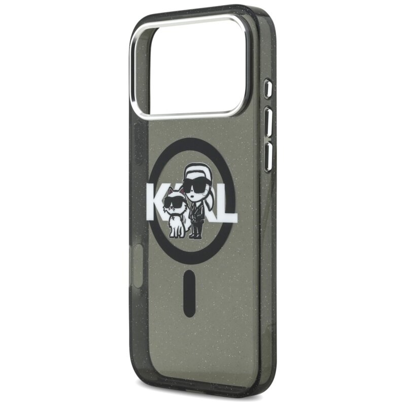 Husa Karl Lagerfeld iPhone 17 Pro Max IML Glitter Karl & Choupette Sketch Logo MagSafe, negru, KLHMP17XHGKCGKBK
