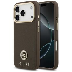 Husa originala Guess iPhone 17 Pro Grained Strass Logo MagSafe, maro, GUHMP17LPGCRMDEW