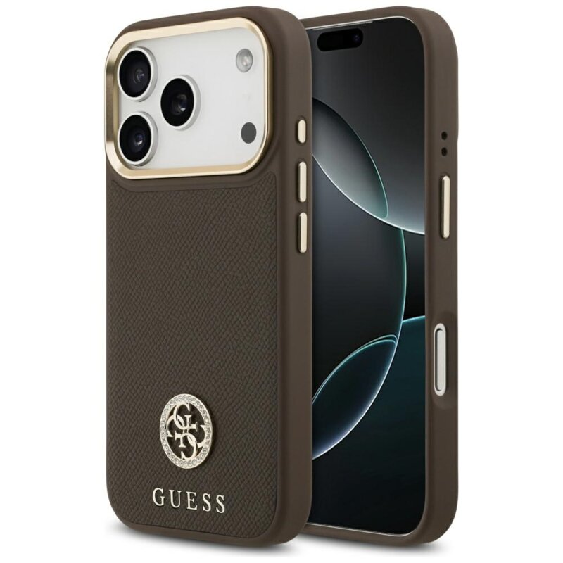 Husa originala Guess iPhone 17 Pro Grained Strass Logo MagSafe, maro, GUHMP17LPGCRMDEW