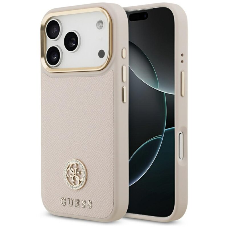 Husa originala Guess iPhone 17 Pro Grained Strass Logo MagSafe, roz, GUHMP17LPGCRMDEP