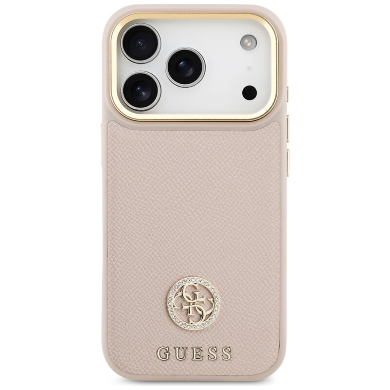 Husa originala Guess iPhone 17 Pro Grained Strass Logo MagSafe, roz, GUHMP17LPGCRMDEP