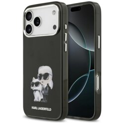Husa iPhone 17 Pro Max Karl Lagerfeld IML Aquarelle Karl & Choupette & Logo MagSafe, negru, KLHMP17XHMKCAQOK