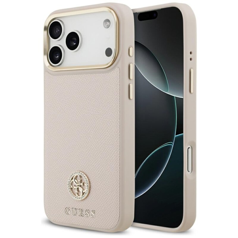 Husa originala Guess iPhone 17 Pro Max Grained Strass Logo MagSafe, roz