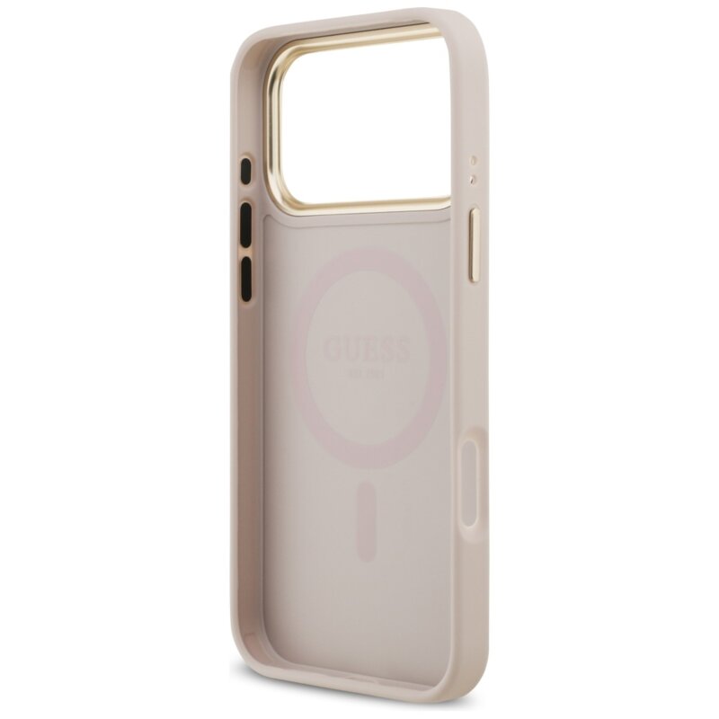 Husa originala Guess iPhone 17 Pro Max Grained Strass Logo MagSafe, roz