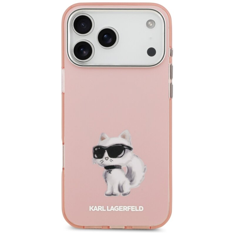 Husa iPhone 17 Pro Max Karl Lagerfeld IML Aquarelle Choupette & Logo MagSafe, roz, KLHMP17XHMCHAQOP