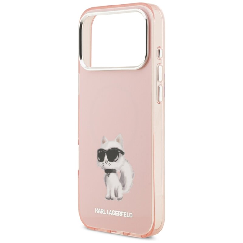 Husa iPhone 17 Pro Max Karl Lagerfeld IML Aquarelle Choupette & Logo MagSafe, roz, KLHMP17XHMCHAQOP