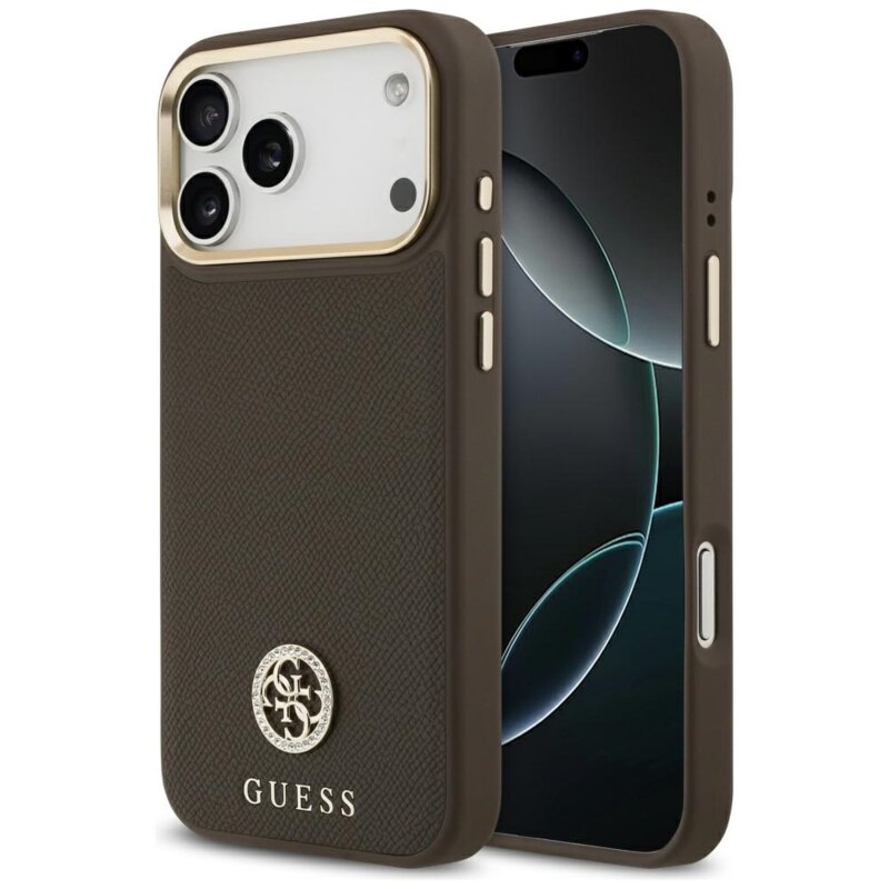 Husa originala Guess iPhone 17 Pro Max Grained Strass Logo MagSafe, maro, GUHMP17XPGCRMDEW