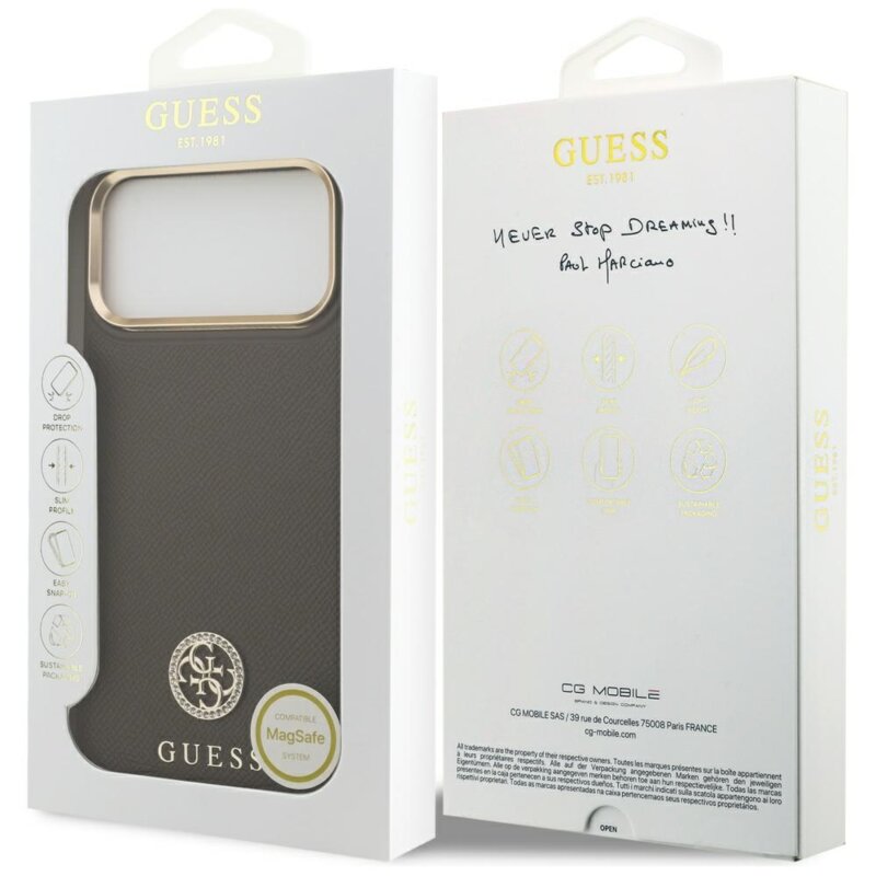 Husa originala Guess iPhone 17 Pro Max Grained Strass Logo MagSafe, maro, GUHMP17XPGCRMDEW
