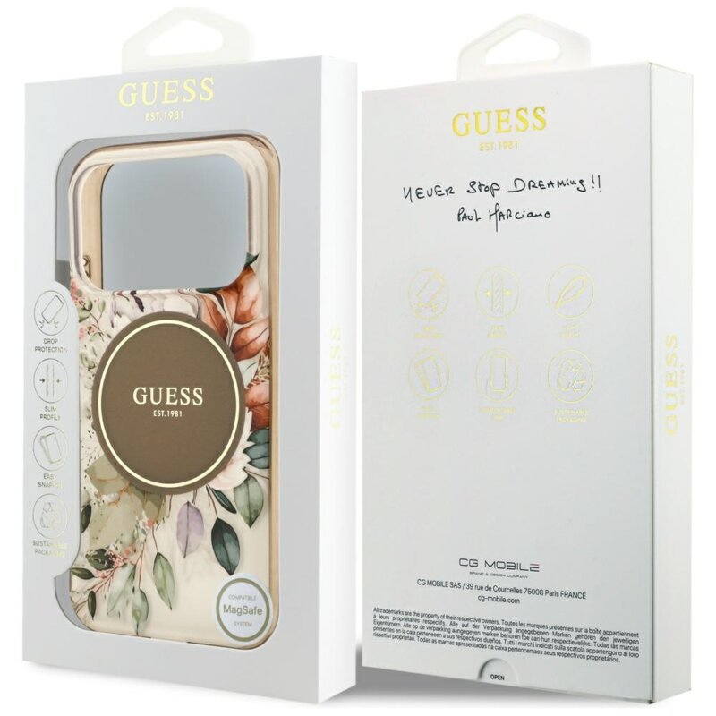 Husa iPhone 17 Pro originala Guess IML Flower & Tonal Circle MagSafe, maro, GUHMP17LHFWBDCEW