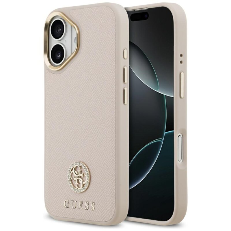 Husa originala Guess iPhone 17 Grained Strass Logo MagSafe, roz, GUHMP17SPGCRMDEP