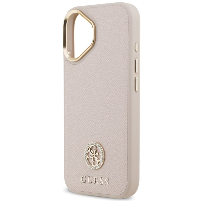 Husa originala Guess iPhone 17 Grained Strass Logo MagSafe, roz, GUHMP17SPGCRMDEP