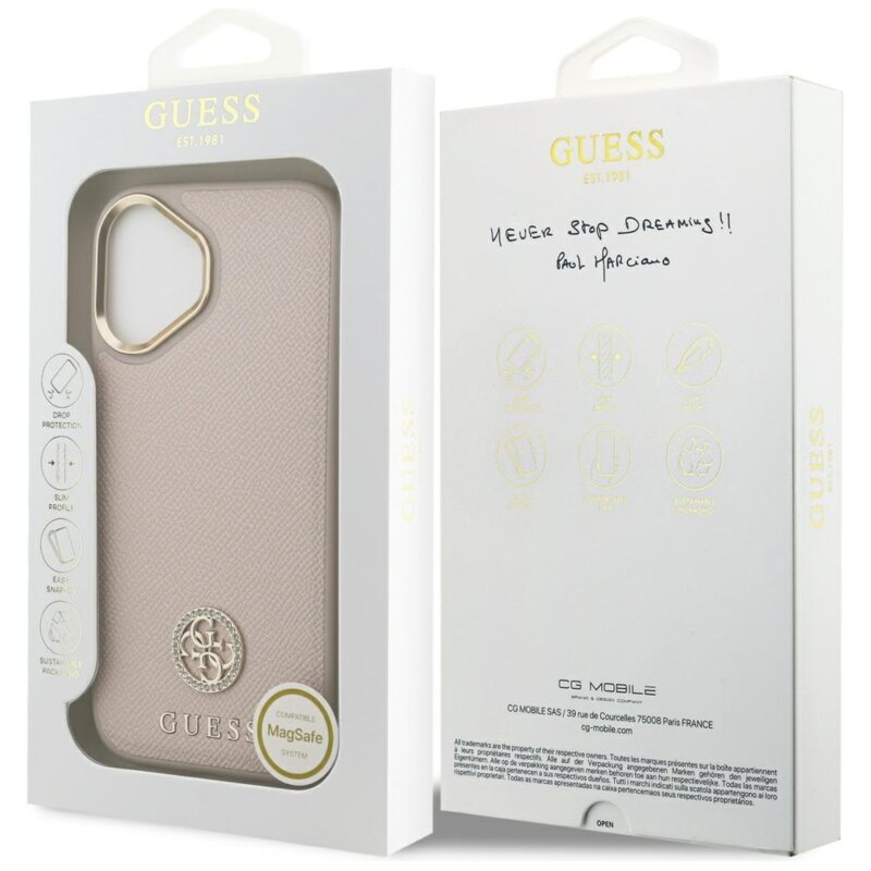Husa originala Guess iPhone 17 Grained Strass Logo MagSafe, roz, GUHMP17SPGCRMDEP