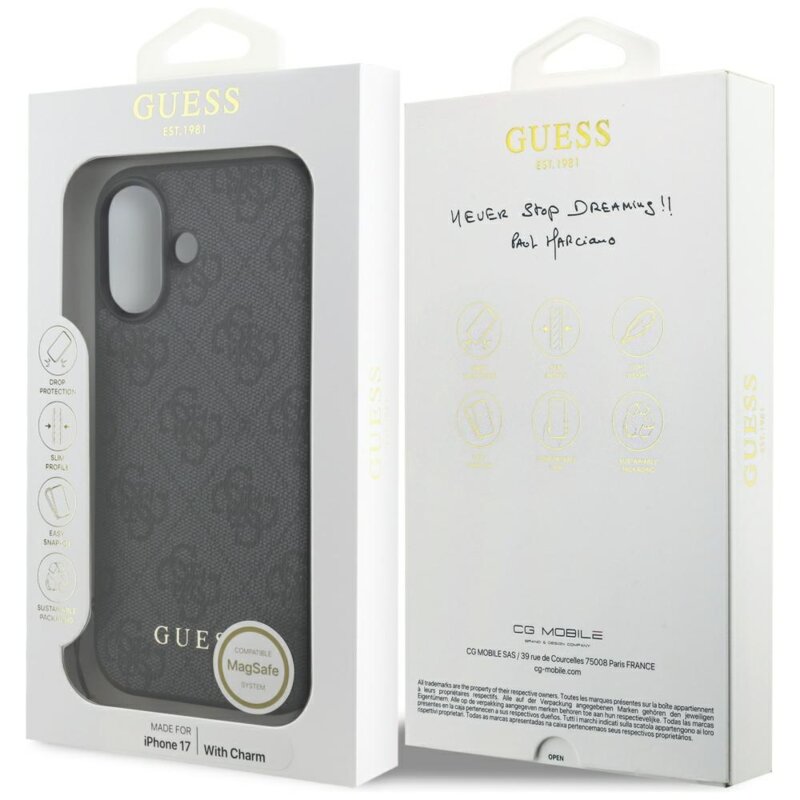 Husa originala Guess iPhone 17 Hardcase 4G Charm Cradle MagSafe, negru, GUHMP17SGF4GCK