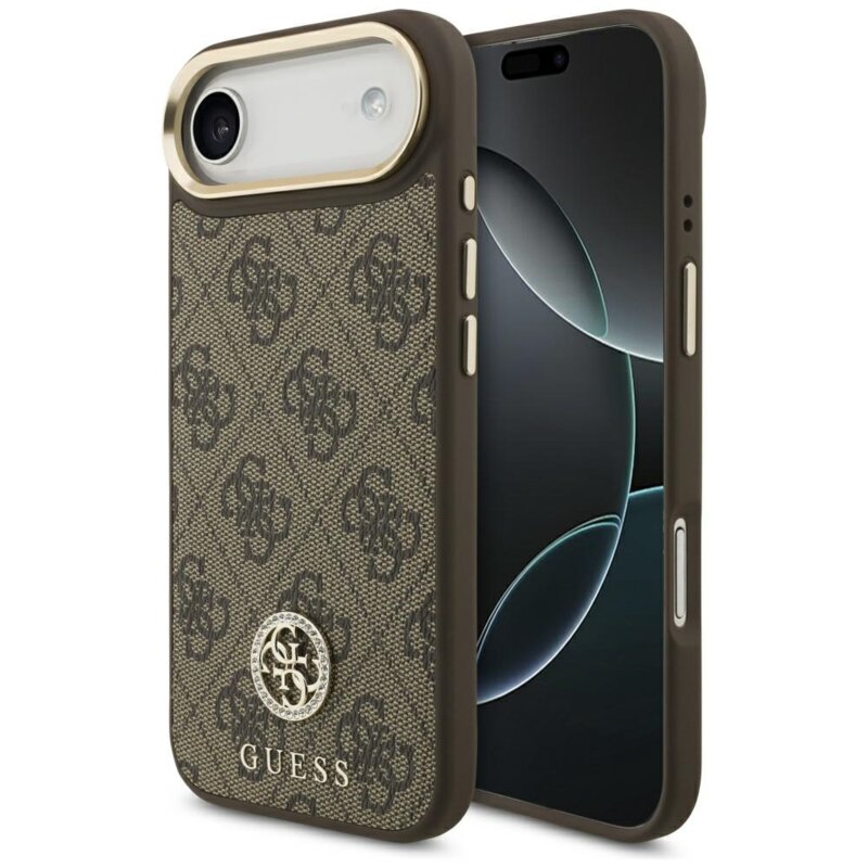 Husa originala Guess iPhone 17 Air 4G Strass Logo MagSafe, maro, GUHMP17MP4GRMDEW