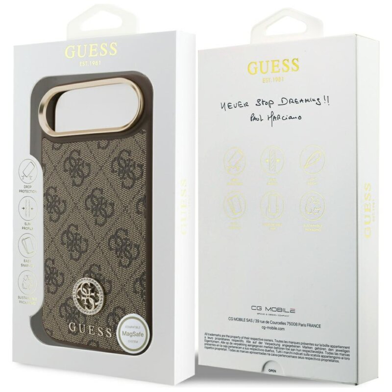 Husa originala Guess iPhone 17 Air 4G Strass Logo MagSafe, maro, GUHMP17MP4GRMDEW