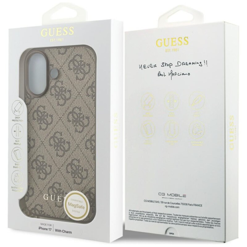 Husa originala Guess iPhone 17 Hardcase 4G Charm Cradle MagSafe, maro, GUHMP17SGF4GCW