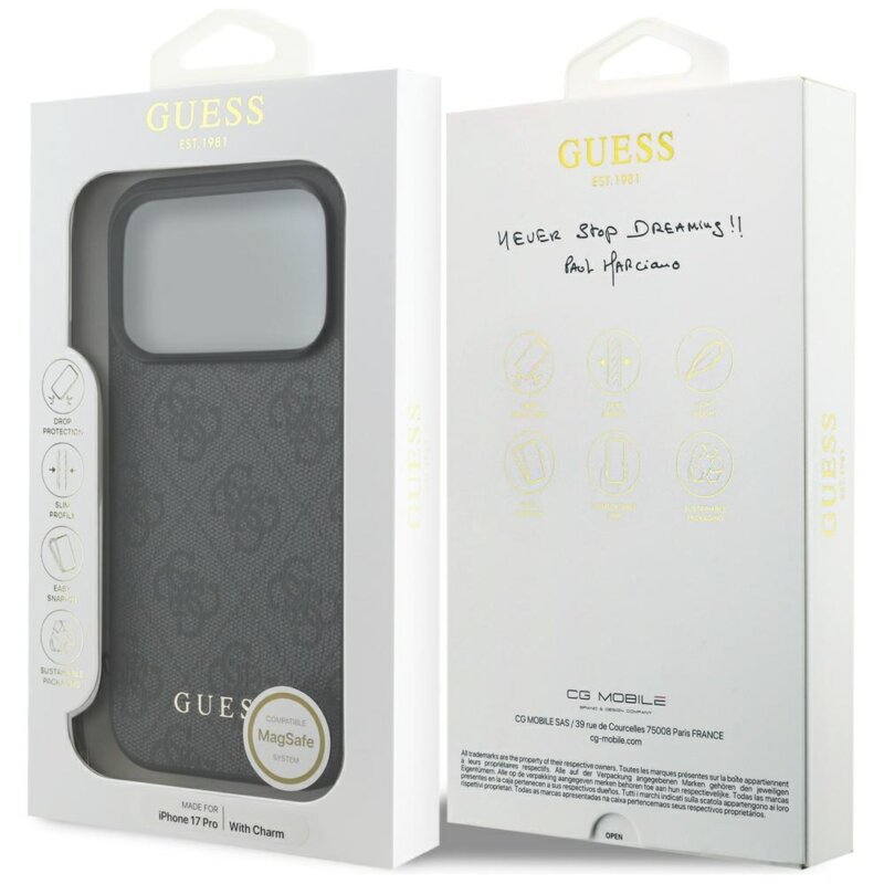 Husa originala Guess iPhone 17 Pro Hardcase 4G Charm Cradle MagSafe, negru, GUHMP17LGF4GCK
